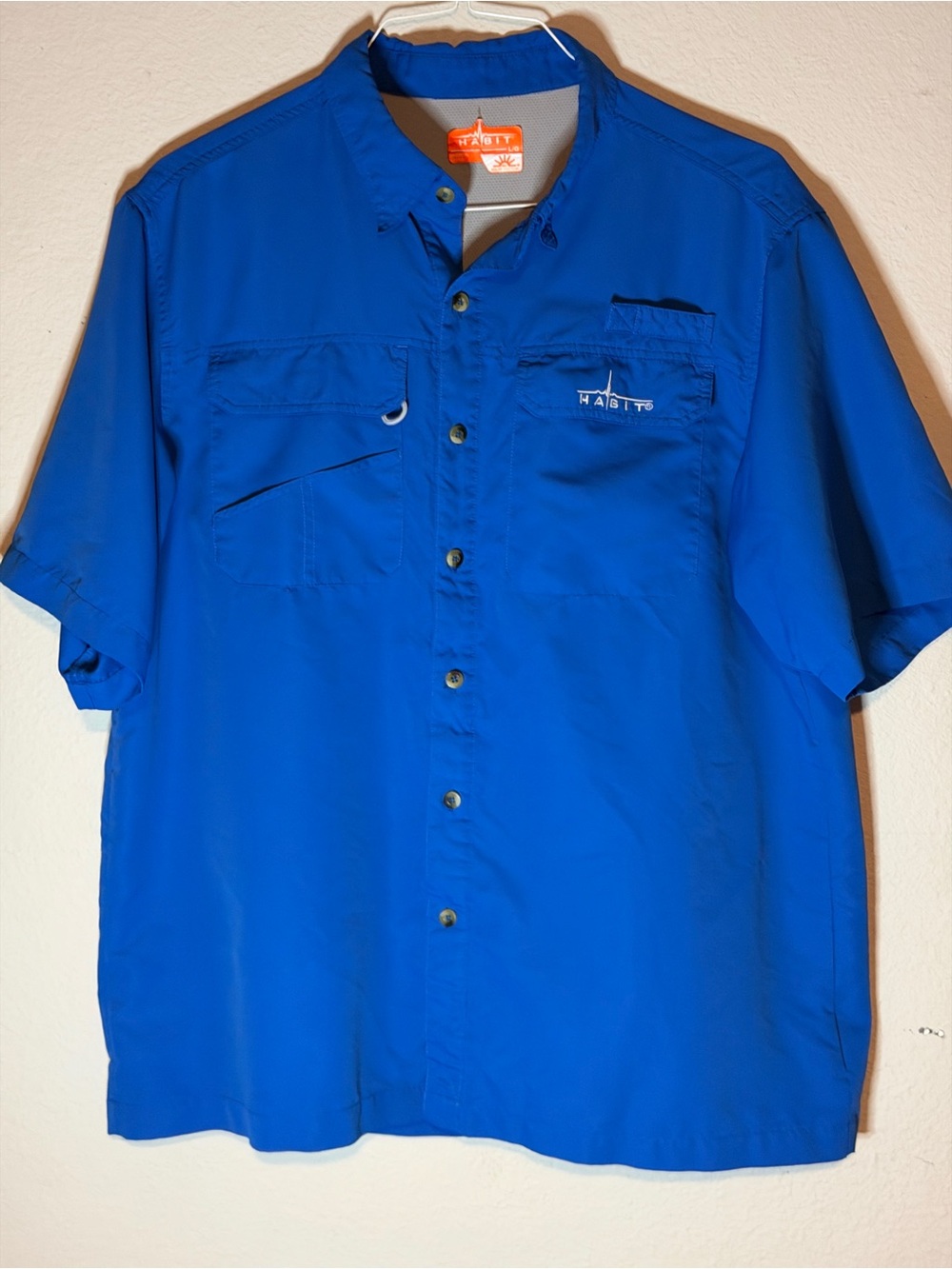Habit Fishing Shirt Vented Button Up SPF 40+ Short Sleeve Blue Men Large